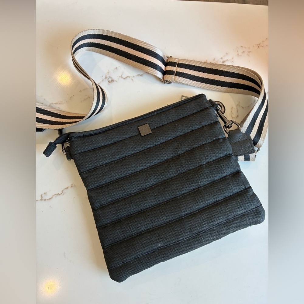 Think ROLYN black puffer crossbody bag with seatbelt strap